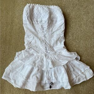 White Drop Waist Ruffle Beach Mini Dress